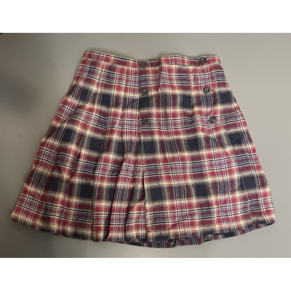 Vintage In Design Mini Skirt Girls Size 10 Plaid Blue Red Pleated Y2K